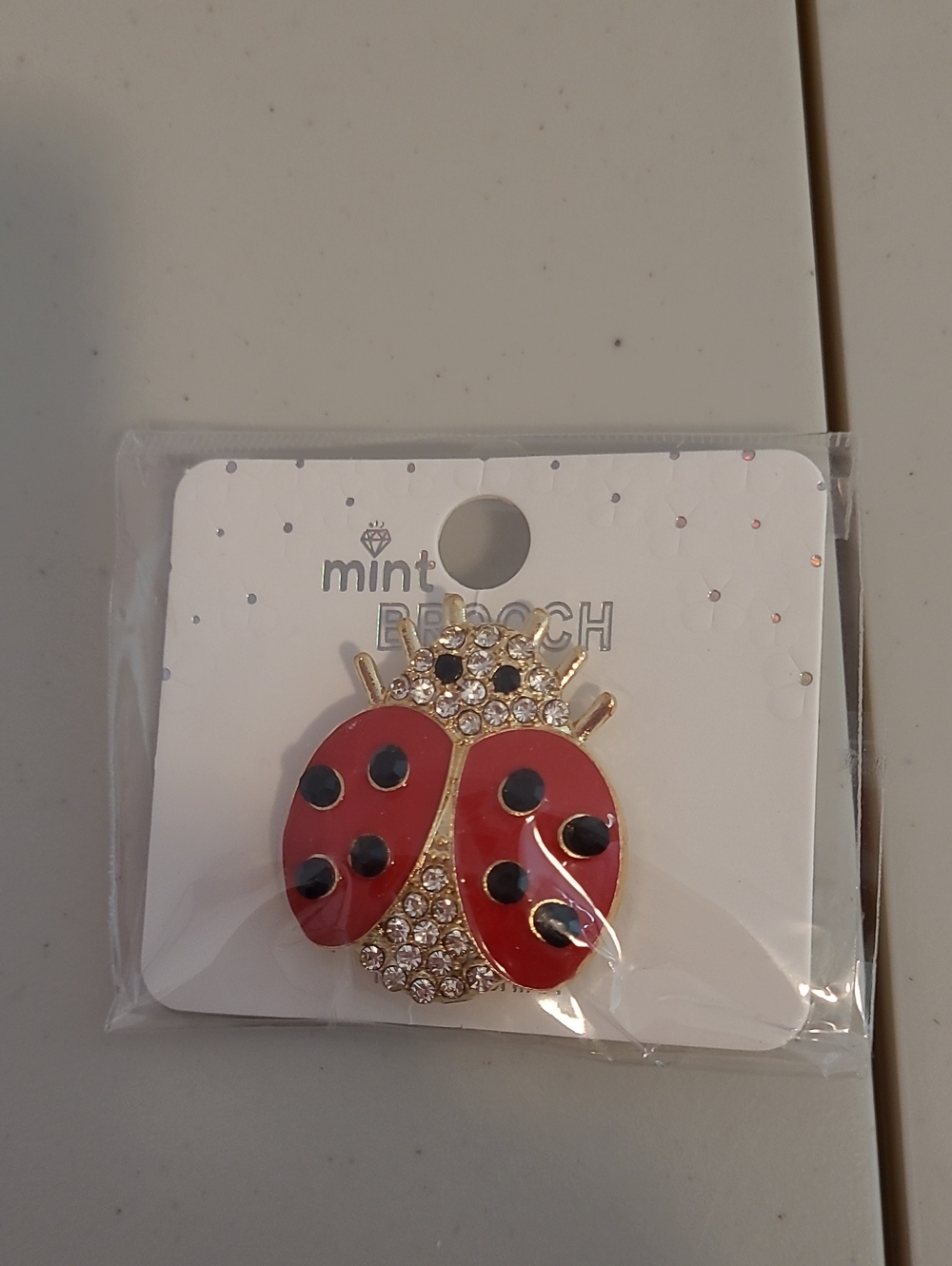 Mint Kids Red and Black Ladybug Pin with Rhinestones